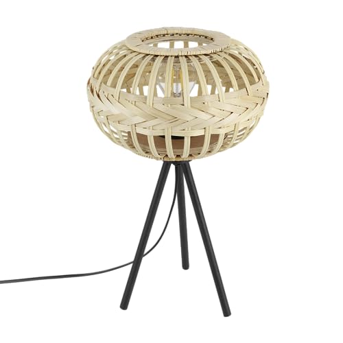 Eglo Amsfield 1 Tripod Bedside Lamp | Boho Bamboo & Black Metal