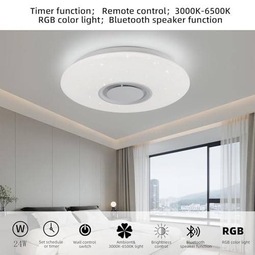 Horevo 36W LED Ceiling Light with Bluetooth Speaker | RGB Flush Mount