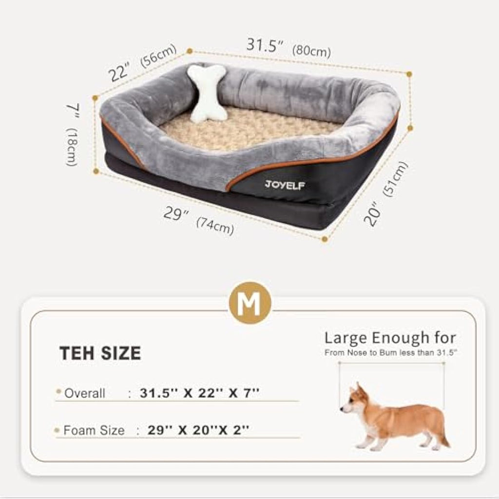 JOYELF Orthopedic Memory Foam Dog Bed – Washable Bolster Sofa, Medium