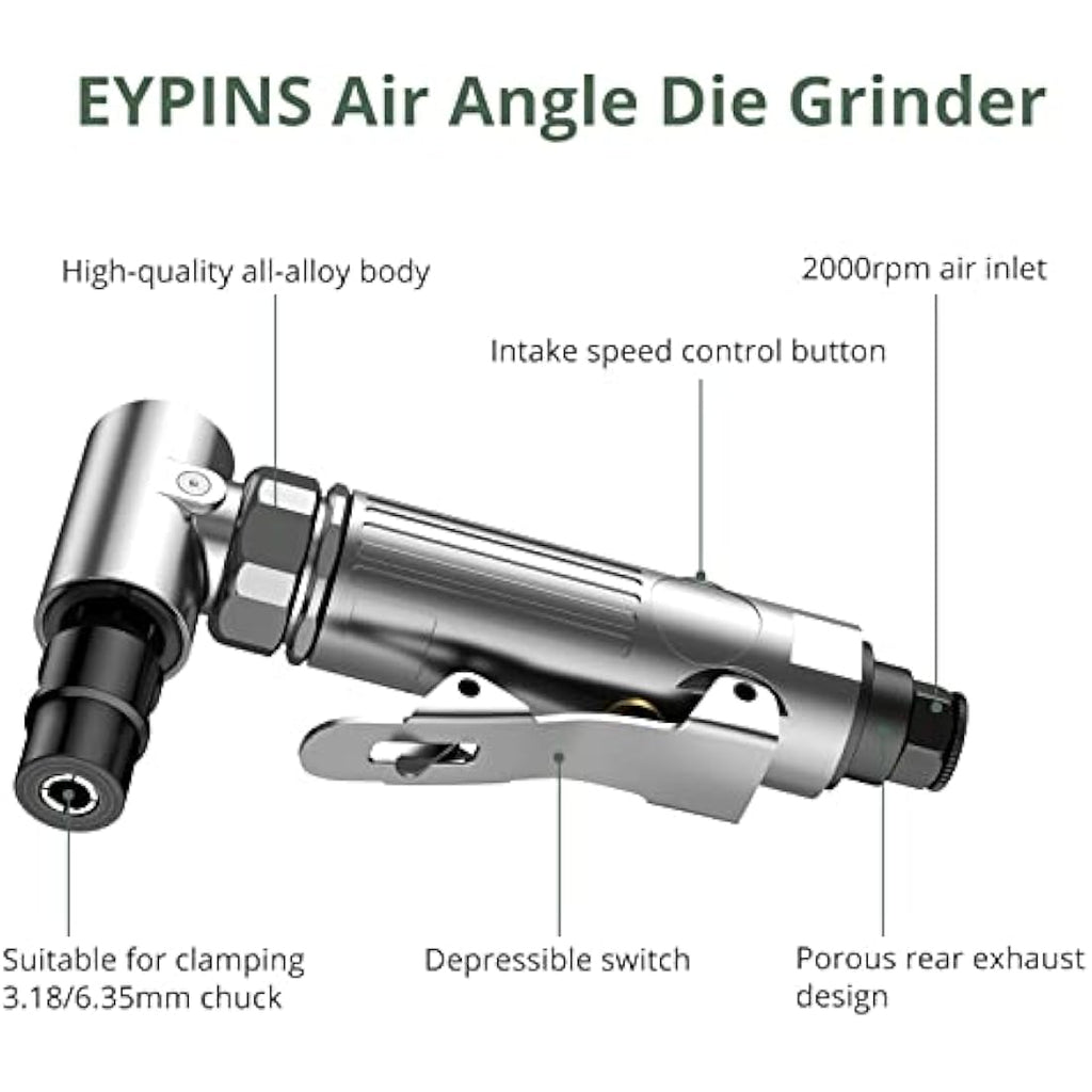 EYPINS 1/4" Compressed Air Angle Die Grinder – 90 Degree Pneumatic Sander