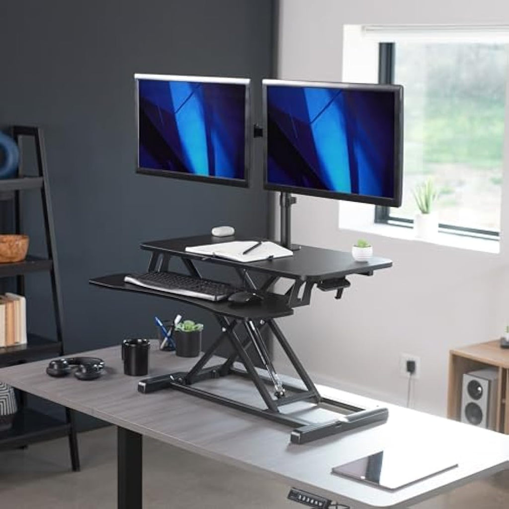 VIVO Standing Desk Converter with Dual Monitor Mount - 81cm Black Riser