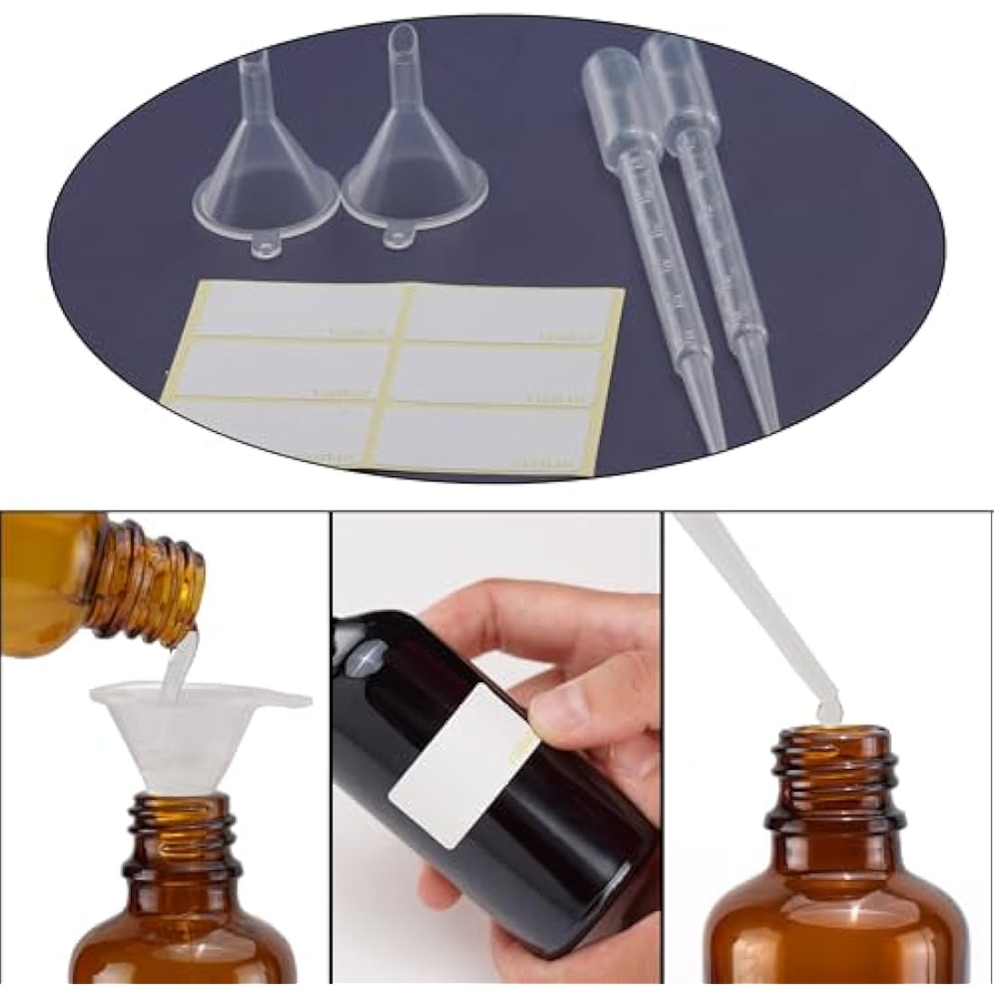 Amber Glass Fine Mist Spray Bottles for Essential Oils – 6 Pack