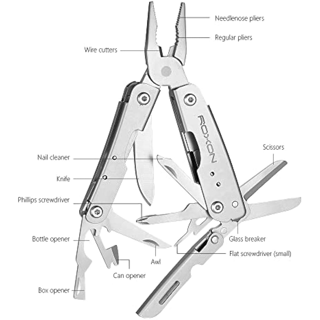 ROXON M2 14-in-1 Mini Multitool with Folding Scissors and Belt Clip