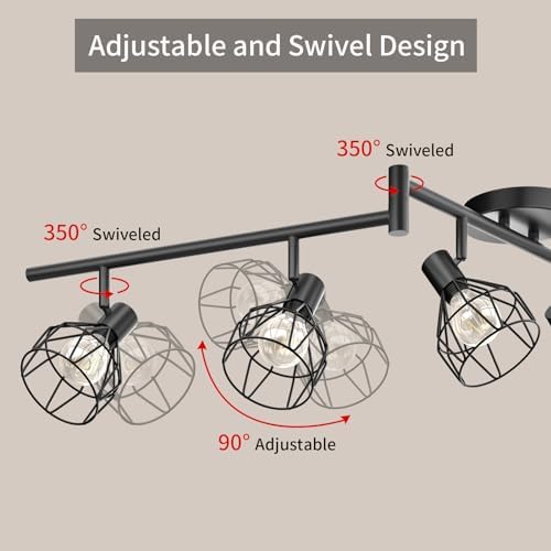Dehobo 6-Way Industrial Ceiling Spotlight – Black Metal Cage Light