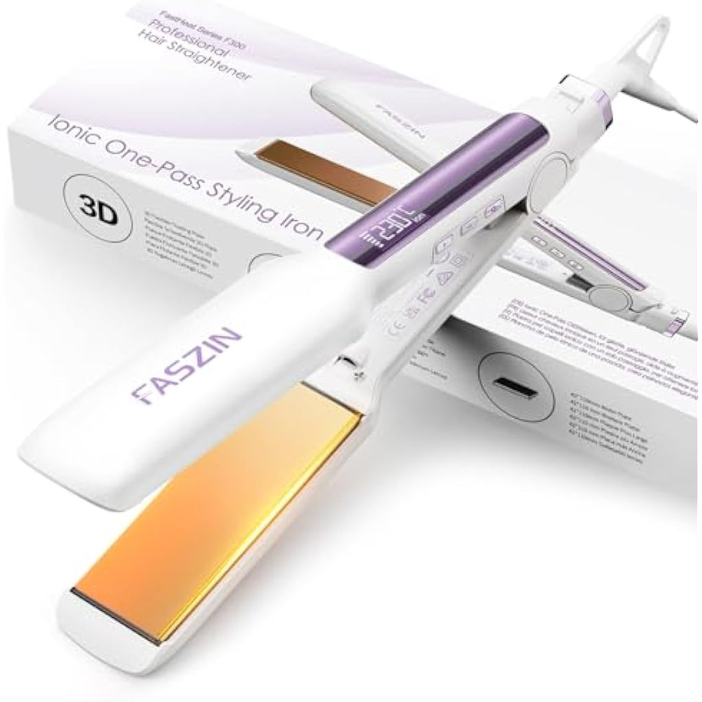 Faszin Wide Plate Titanium Hair Straightener | Ionic Flat Iron - White