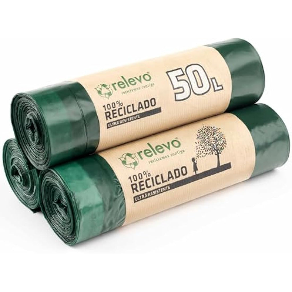 Relevo 50L Bin Bags – 100% Recycled Heavy Duty Refuse Sacks (30 Pack)