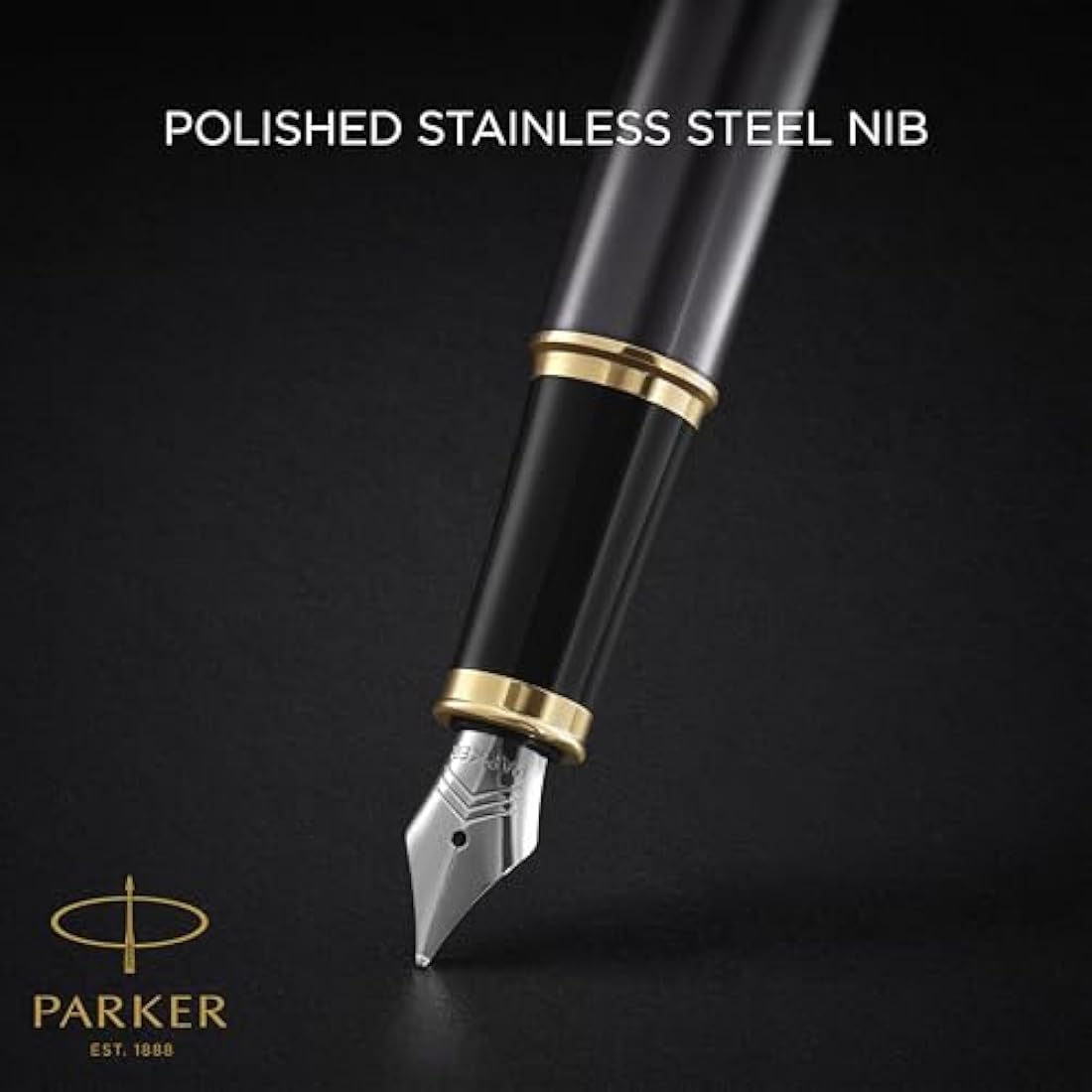 Parker IM Fountain Pen – Grey Lacquer with Gold Trim, Fine Nib