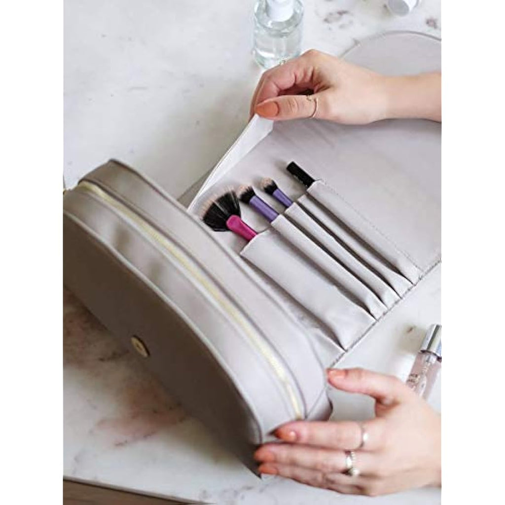 Stackers Taupe Wrap Around Makeup Bag | Travel Cosmetic Brush Case