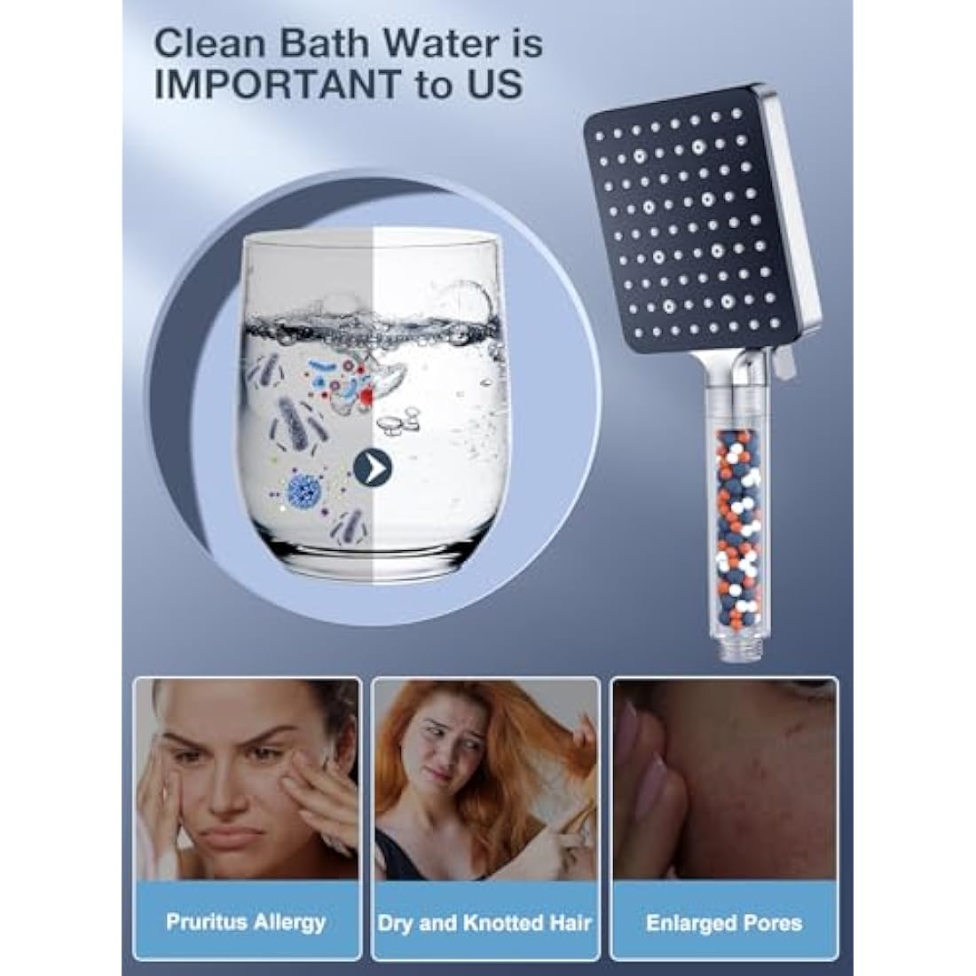 High Pressure Filtered Shower Head with 1.6m Hose | 6 Modes
