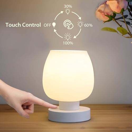 Touch Bedside Table Lamps | Set of 2 Dimmable Opal Glass