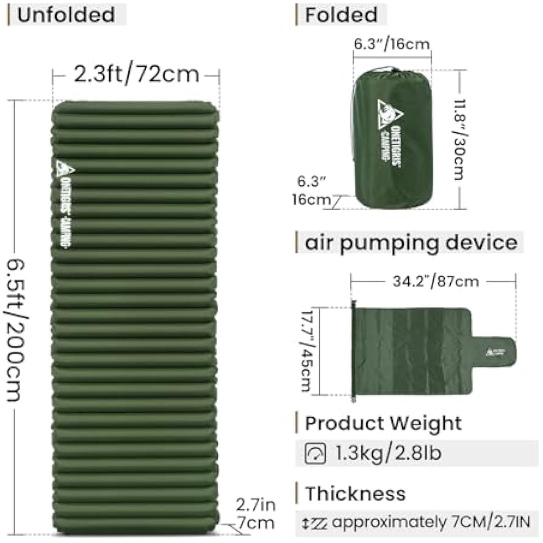OneTigris Ultralight Camping Sleeping Pad | 2.8 R-Value Extra-Wide Mattress