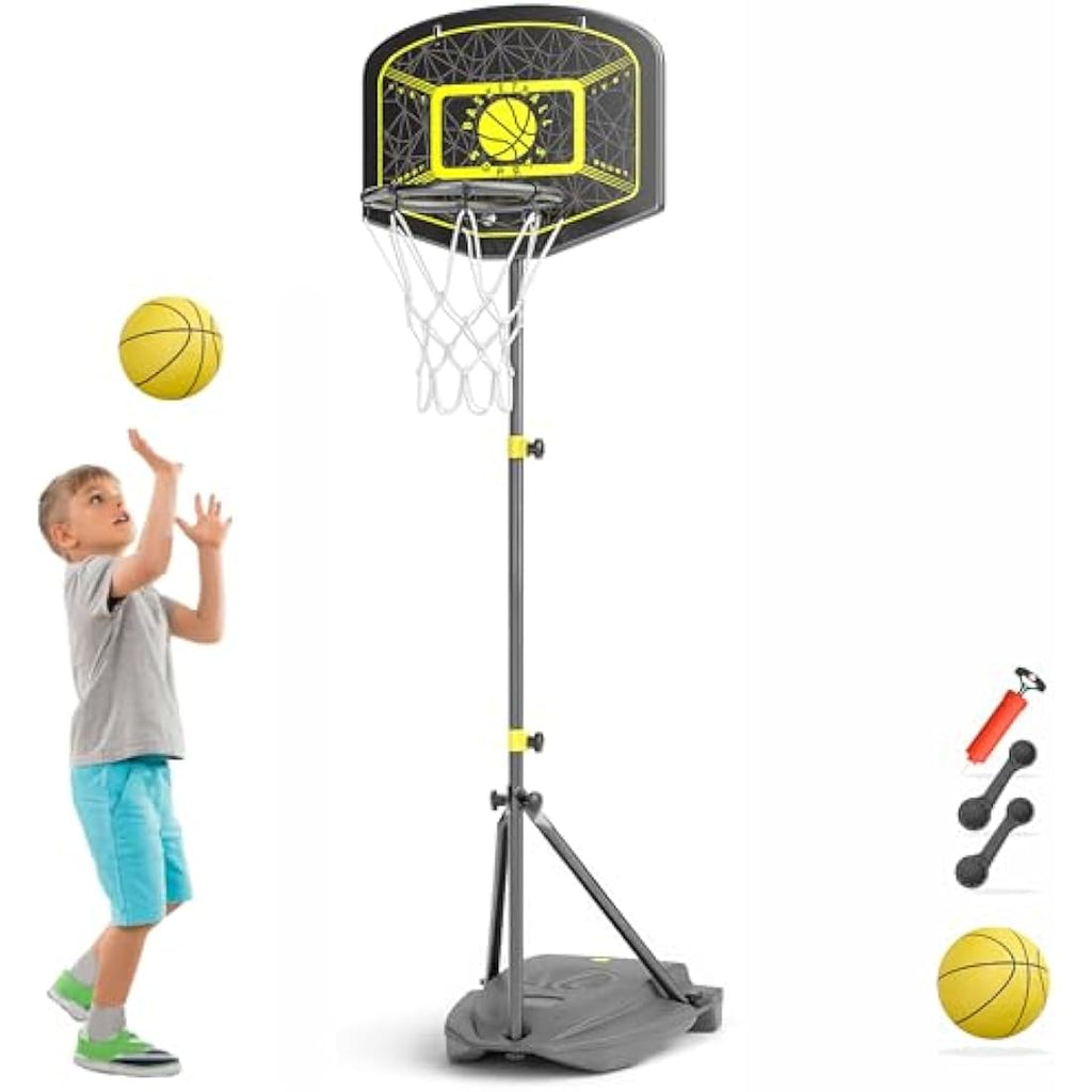 GILIKOKO Kids Basketball Hoop | 3.6-6.2ft Adjustable Steel Frame Stand