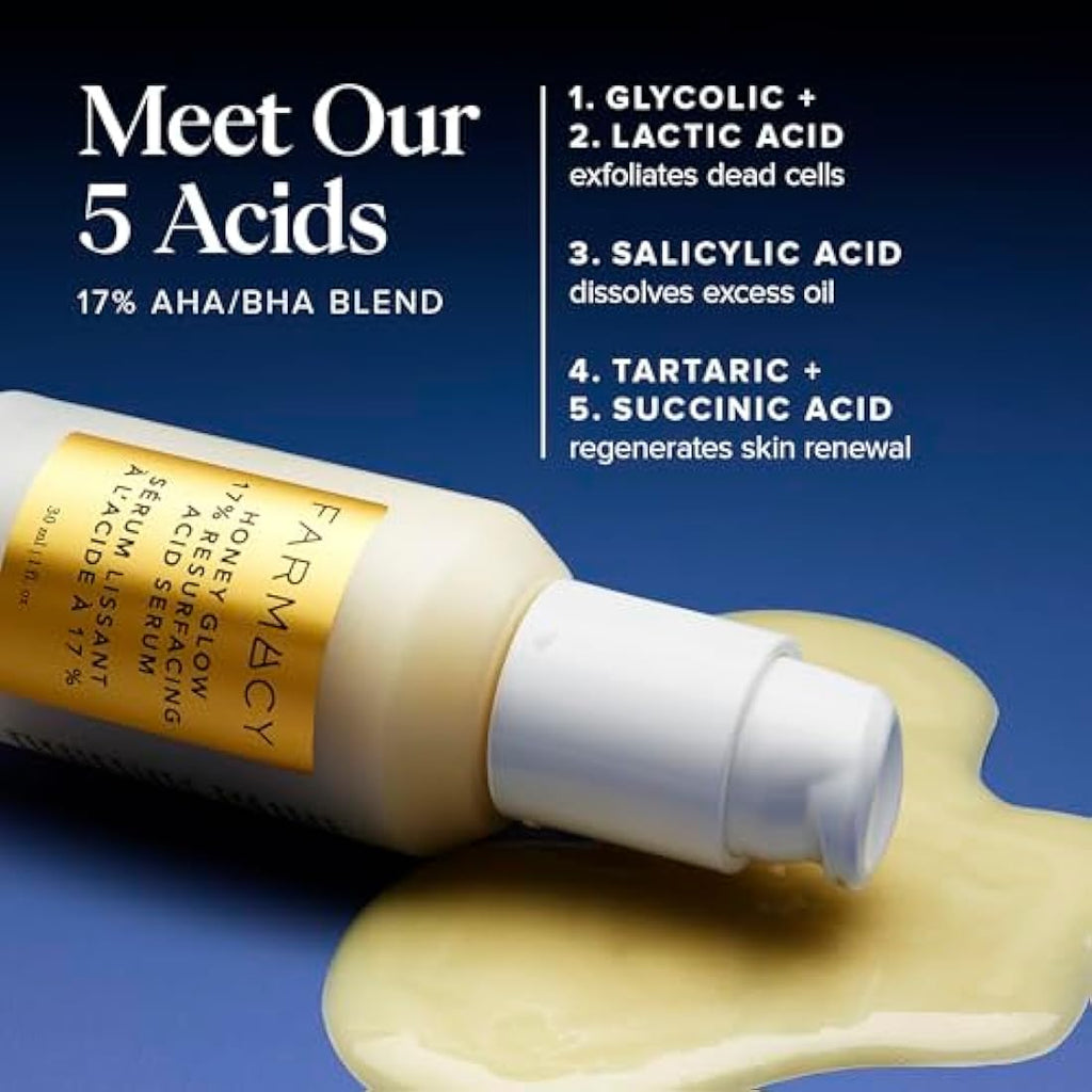 Farmacy Honey Glow 17% AHA BHA Resurfacing Night Serum with Hyaluronic Acid