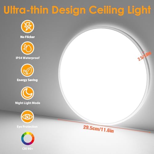 Yexati LED Bathroom Ceiling Light – 24W Dimmable Flush Mount, 2 Pack