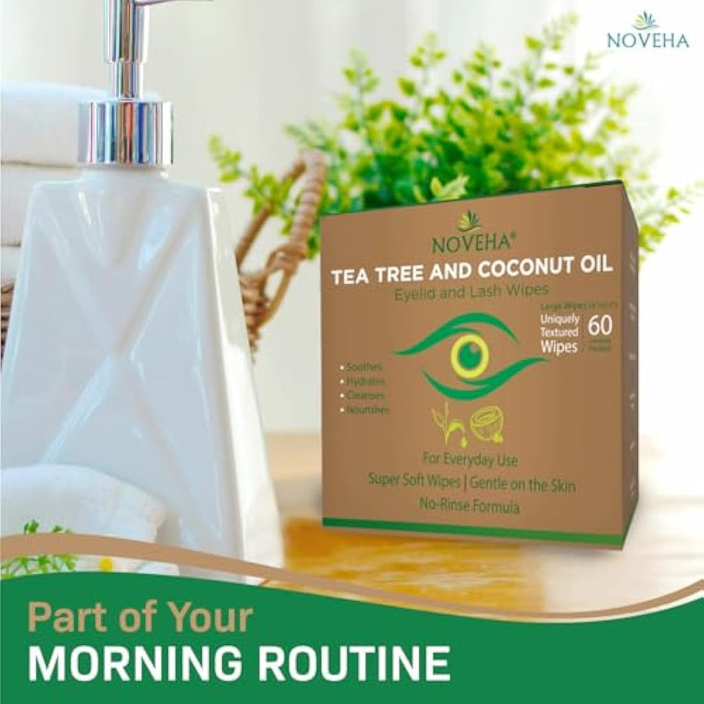 NOVEHA Tea Tree Eyelid & Lash Wipes - Blepharitis & Demodex Relief - 120ct