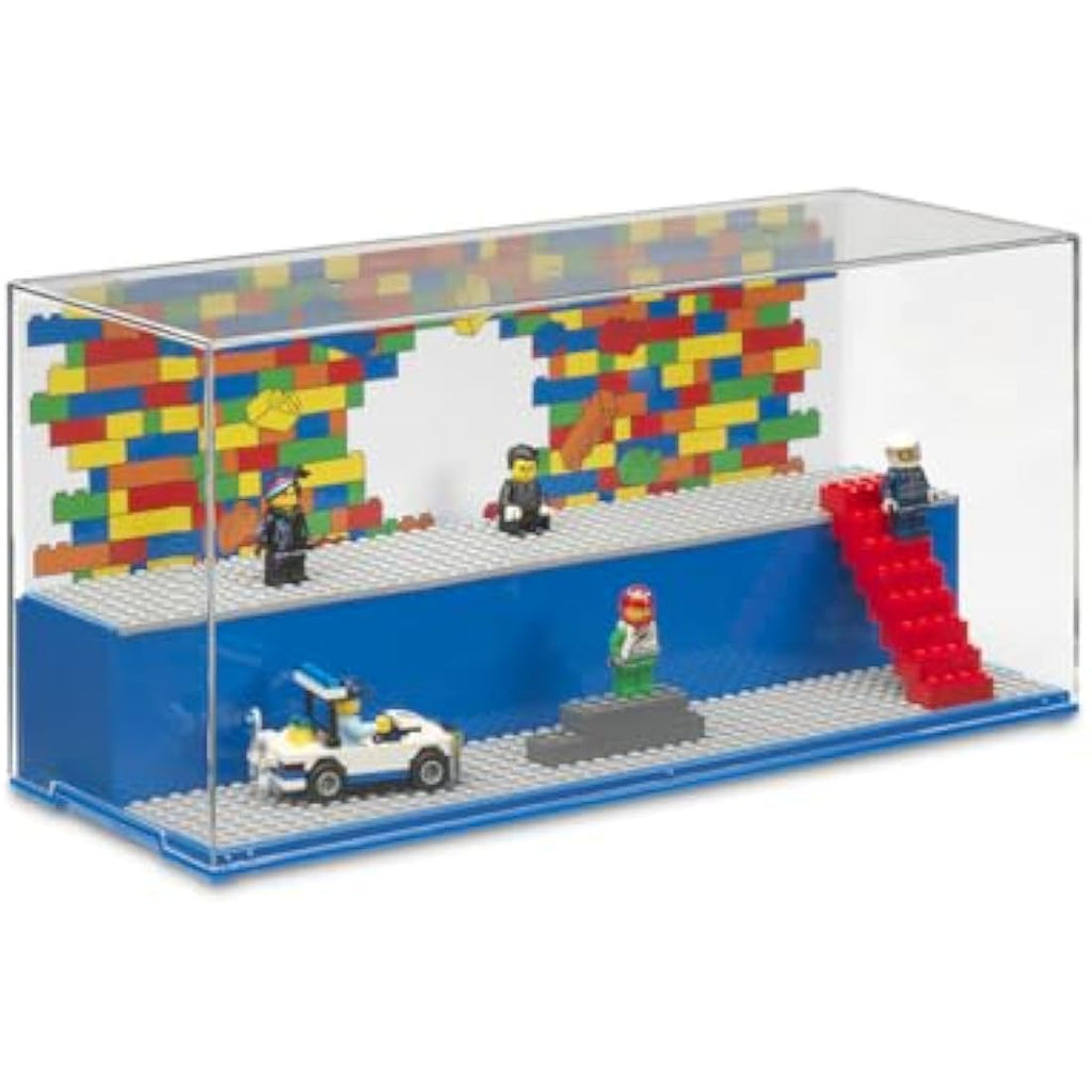 LEGO Play & Display Case with Grey Baseplates – Dust-Free Storage, Blue