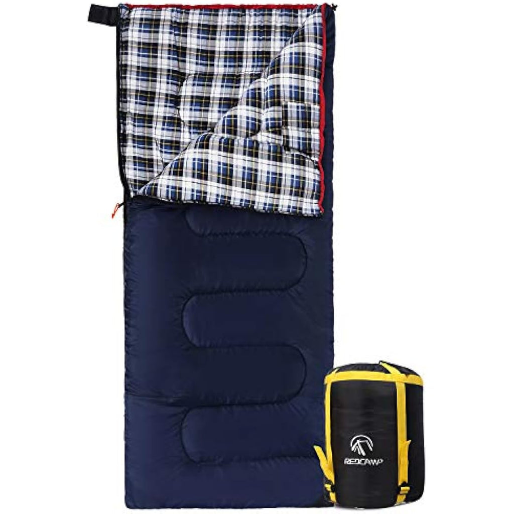REDCAMP Cotton Flannel Sleeping Bag | 3-Season Warm Envelope for Adults