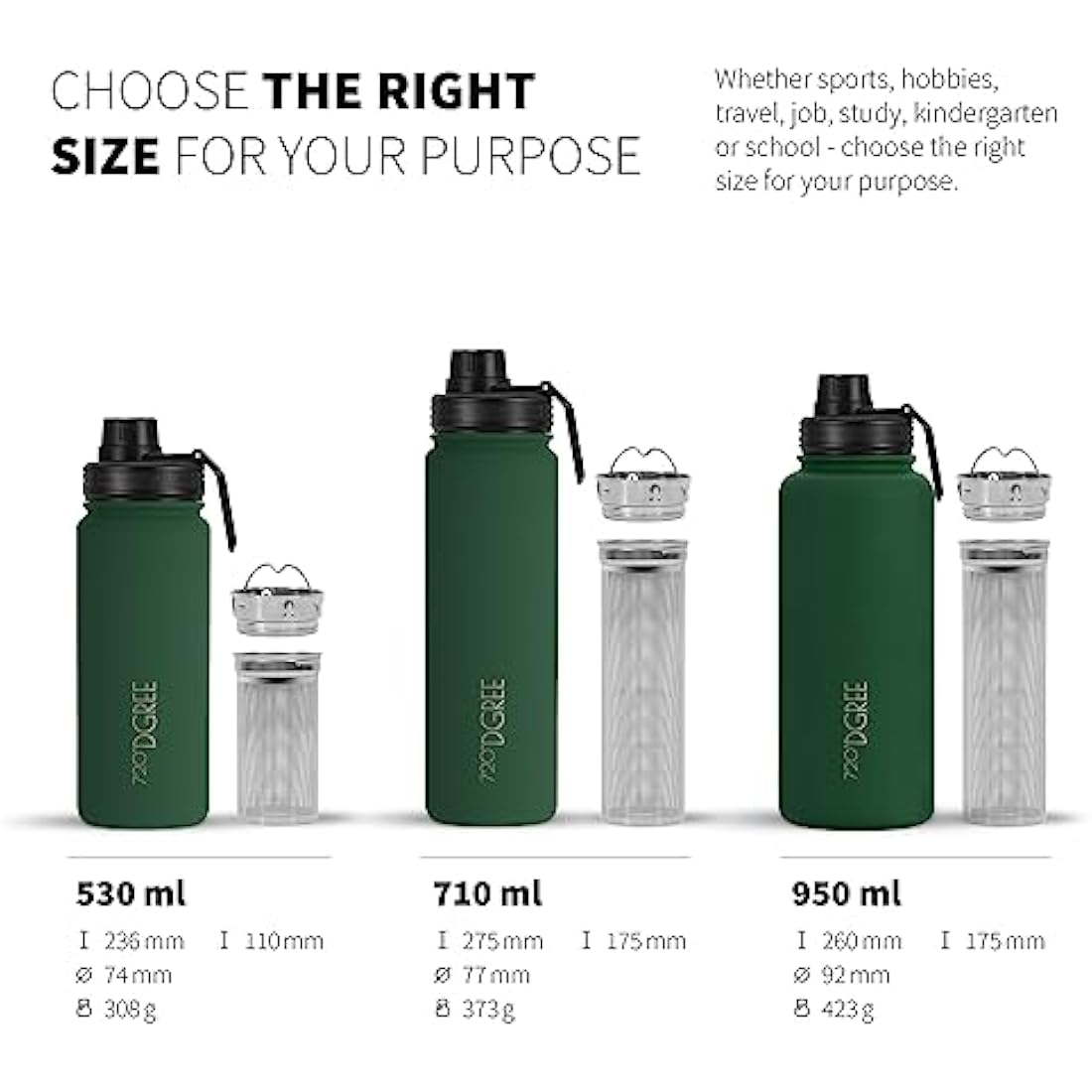 720°DGREE noLimit Insulated Water Bottle with Infuser - 950ml Steel
