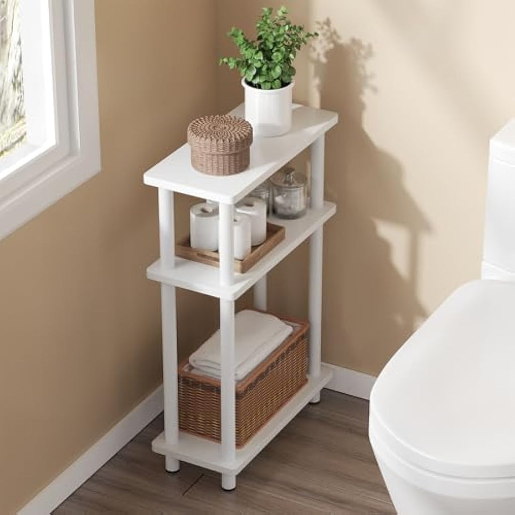 APICIZON Narrow Side Table | 3-Tier Slim End Table with Magazine Rack, White