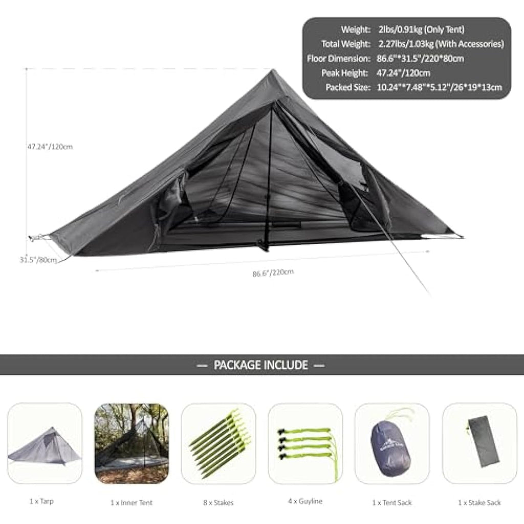 Nature Link Altair One Ultralight 1-Person Trekking Pole Backpacking Tent