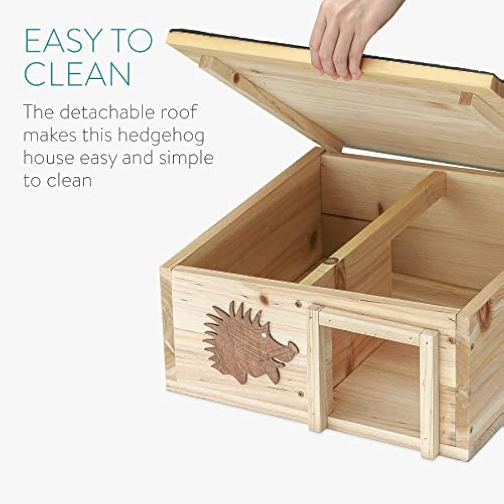 Navaris Wooden Hedgehog House – Outdoor Garden Hibernation Shelter