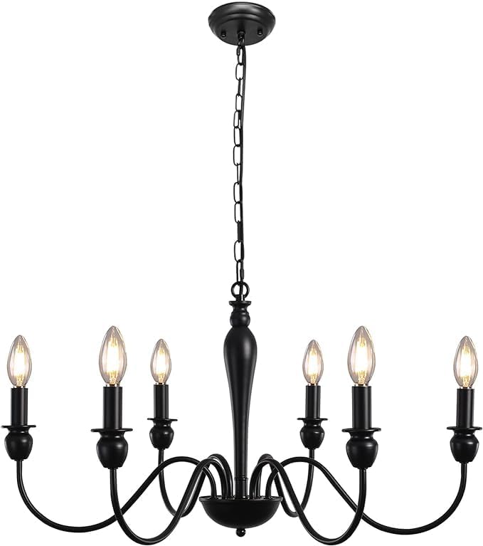 MRHYSWD 6-Light Black Chandelier – Vintage Metal Candle Pendant Light