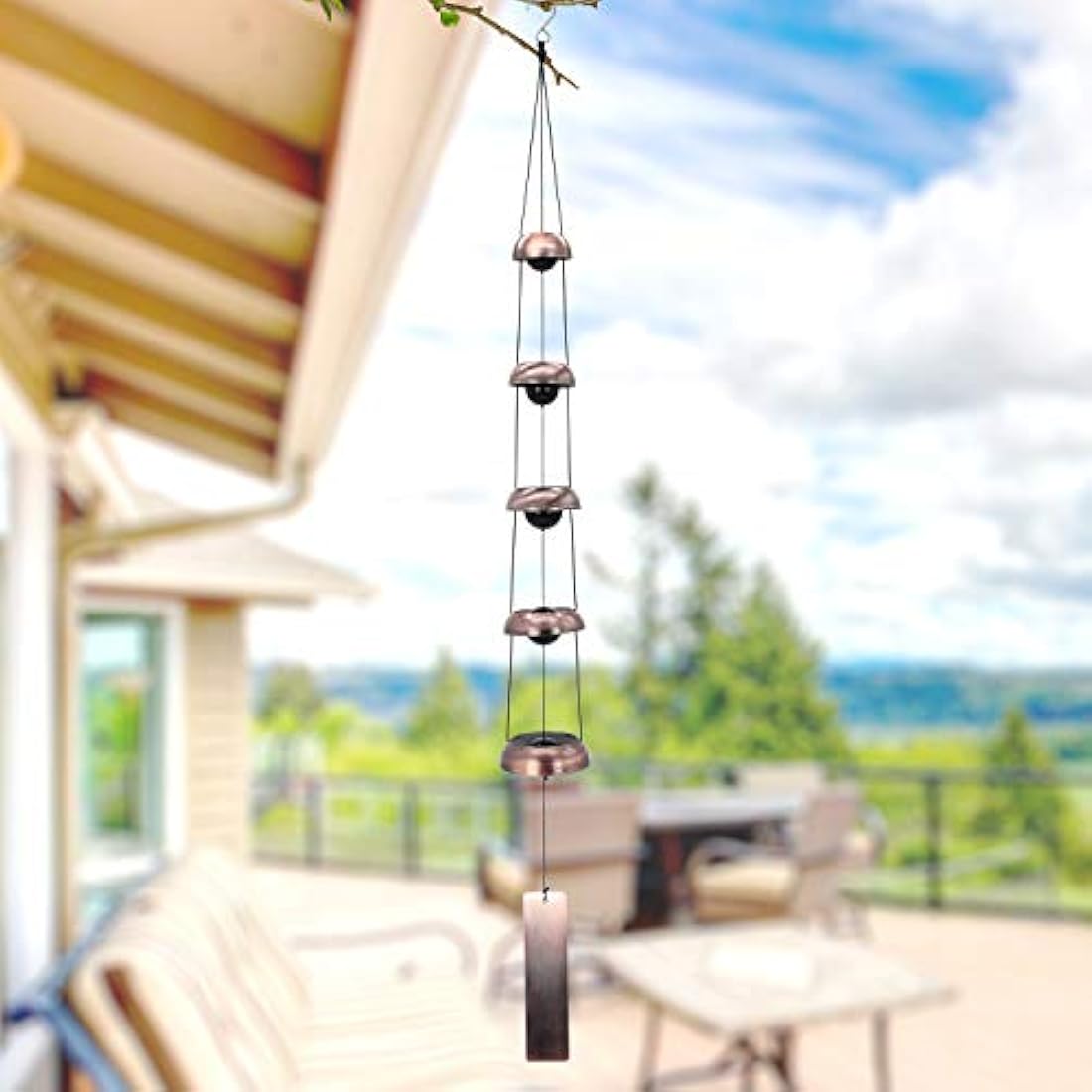 Jolof Store Red Copper Wind Chimes – 3 Bells Outdoor Garden Decor