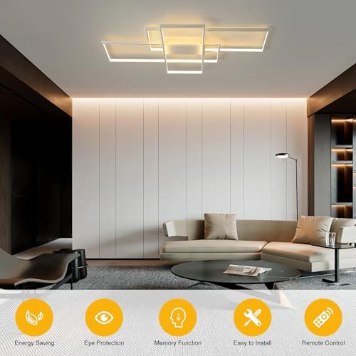 JIINOO Modern Square LED Ceiling Light | 110cm Dimmable Flush Mount – 70W