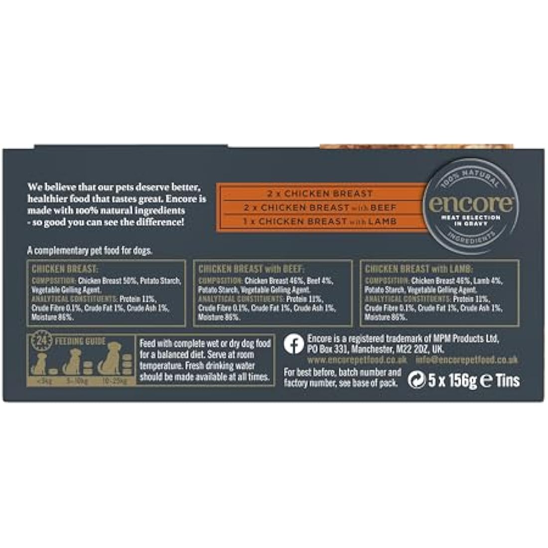 Encore Natural Wet Dog Food | Grain Free Meat Selection | 20 x 156g