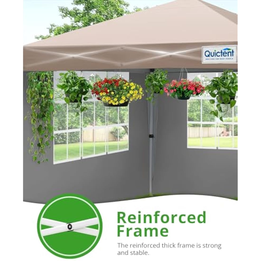 Quictent 3x3m Pop Up Canopy Gazebo with Sidewalls | 10x10ft Beige Tent