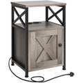 YITAHOME Side Table with Charging Station – Grey X-Shaped Bedside Table