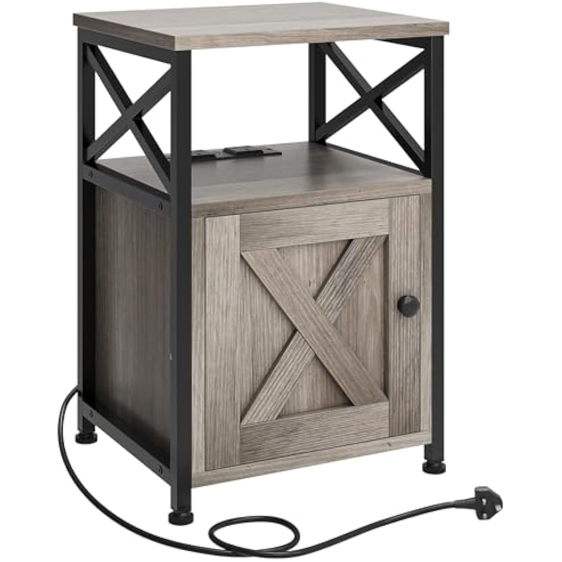 YITAHOME Side Table with Charging Station – Grey X-Shaped Bedside Table