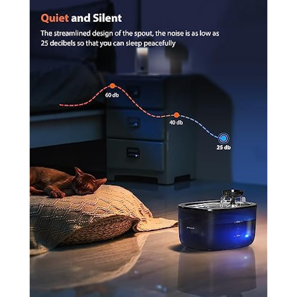 Stouchi 2.5L Cat Water Fountain | Ultra Quiet Stainless Steel Pet Bowl