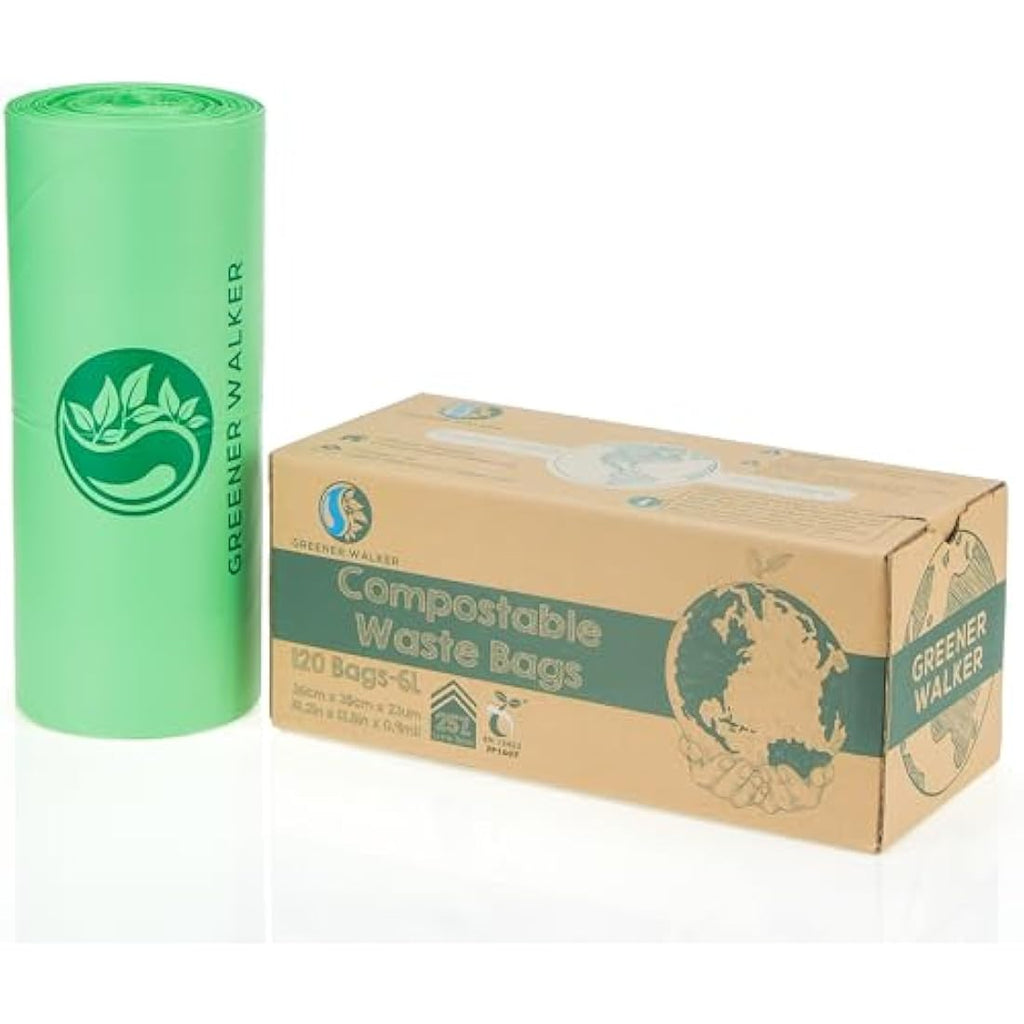 Greener Walker 6L Compostable Caddy Bin Liners – 120 Extra Thick Bags