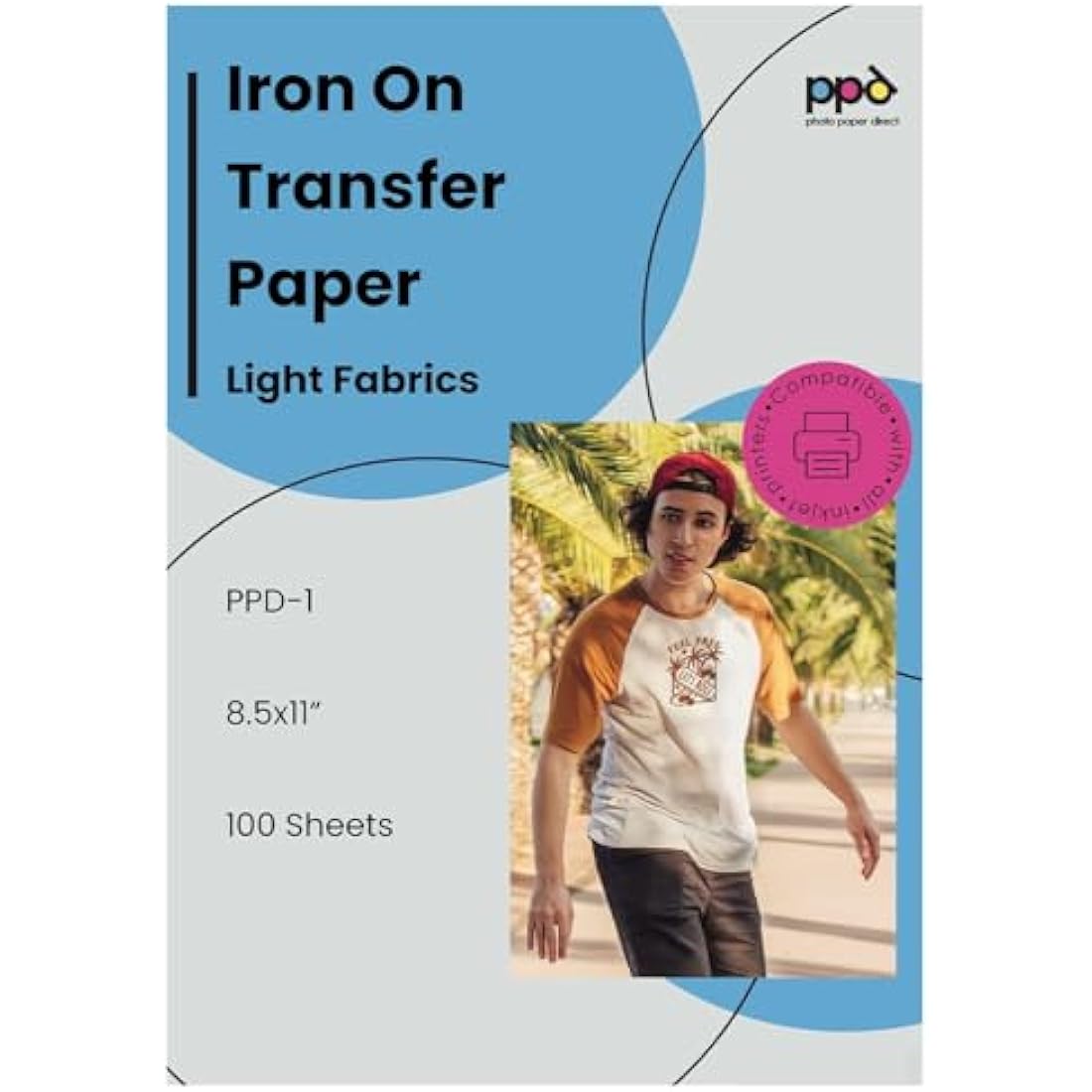 PPD Inkjet Iron On Transfer Paper for Light Fabric - 8.5x11 (100 Sheets)