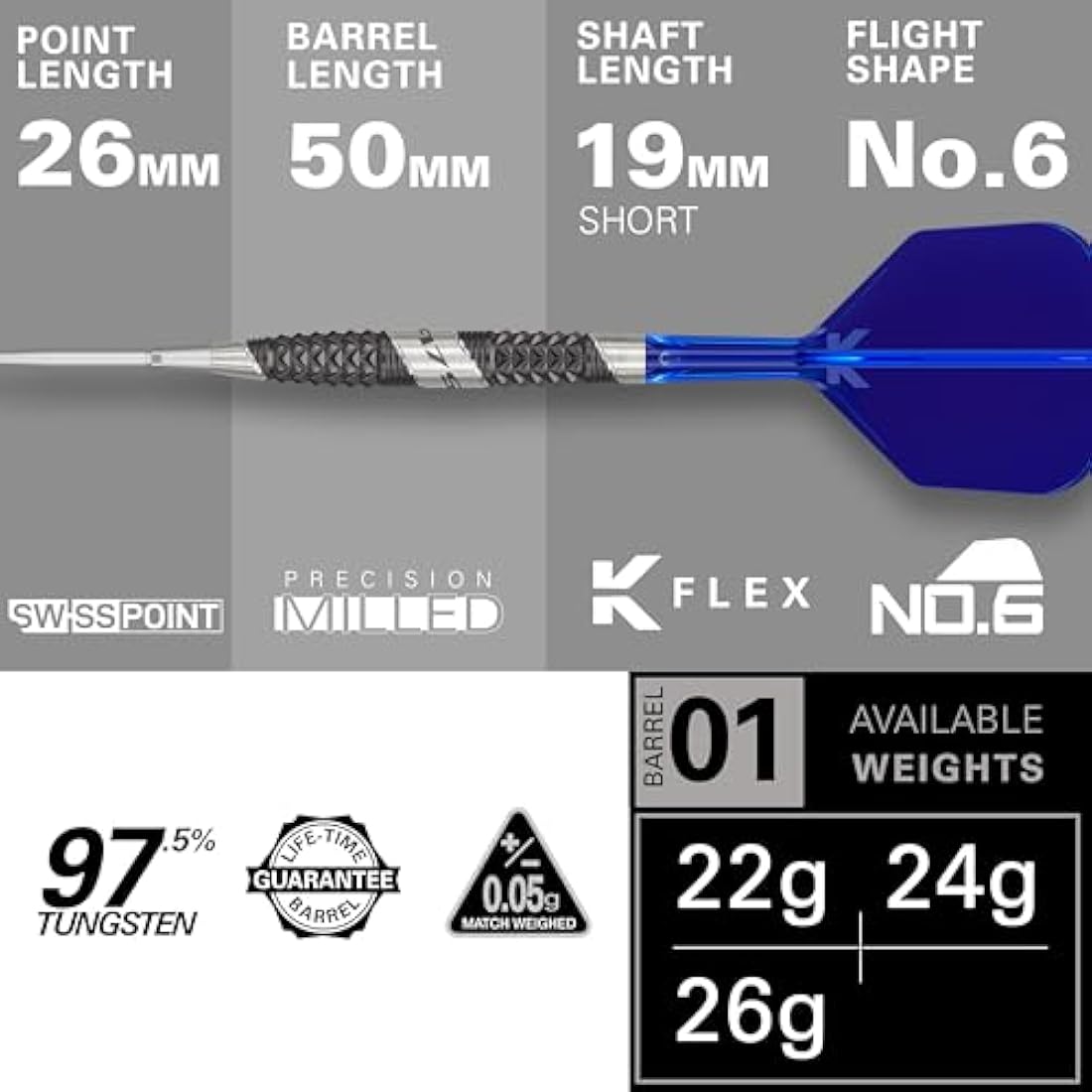 Target Darts 975 Ultra Marine 97.5% Tungsten Steel Tip Darts with K-Flex