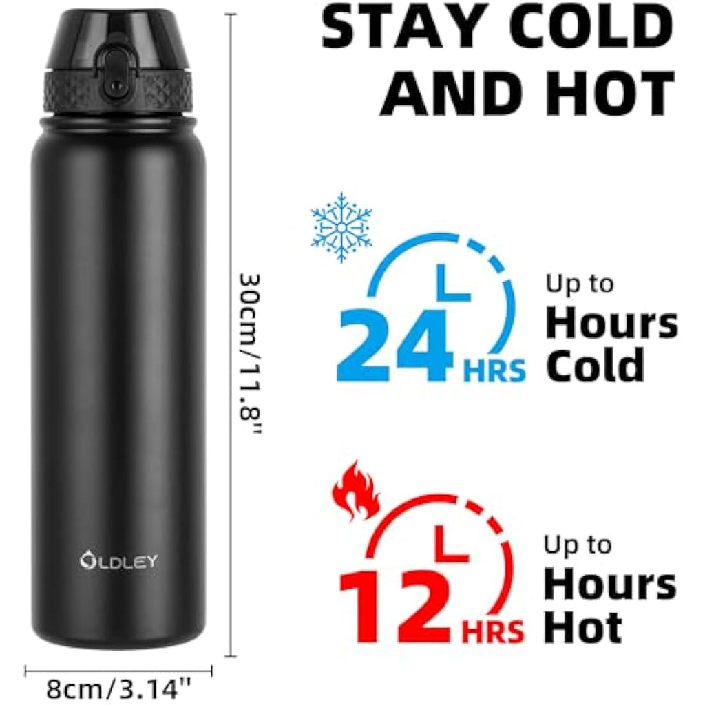 OLDLEY 1L Stainless Steel Water Bottle – Vacuum Insulated Leakproof Flask