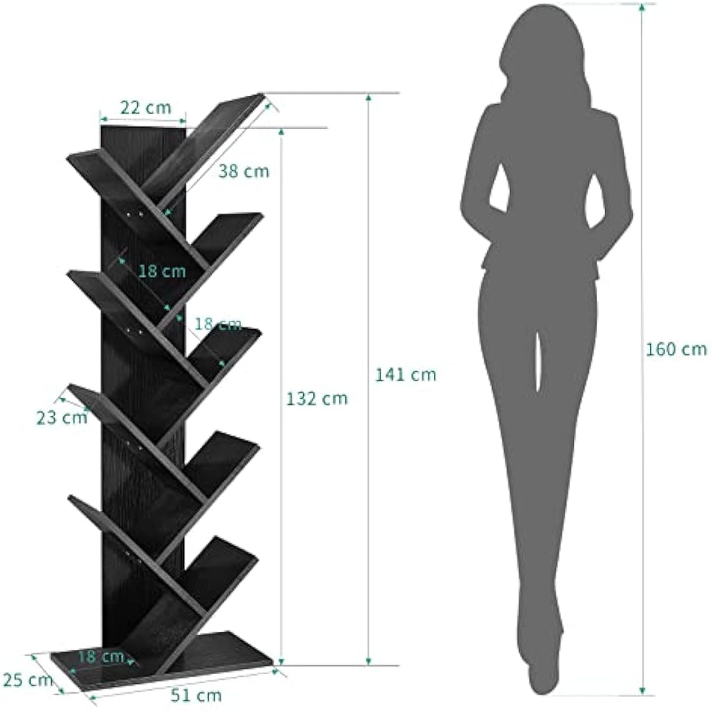 YITAHOME Tree Bookshelf | Tall Industrial Wooden Storage Rack - Black