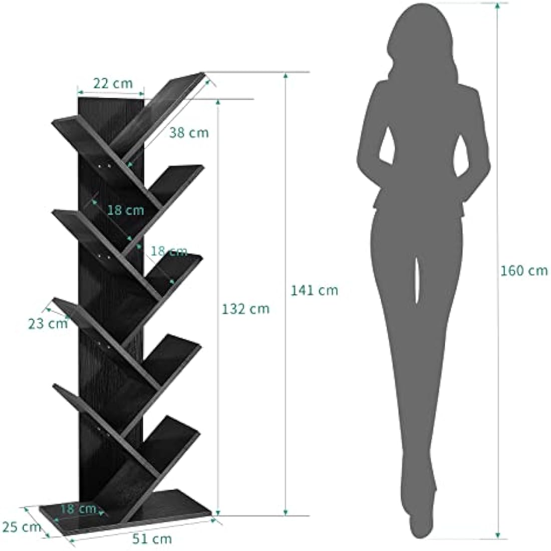 YITAHOME Tree Bookshelf | Tall Industrial Wooden Storage Rack - Black