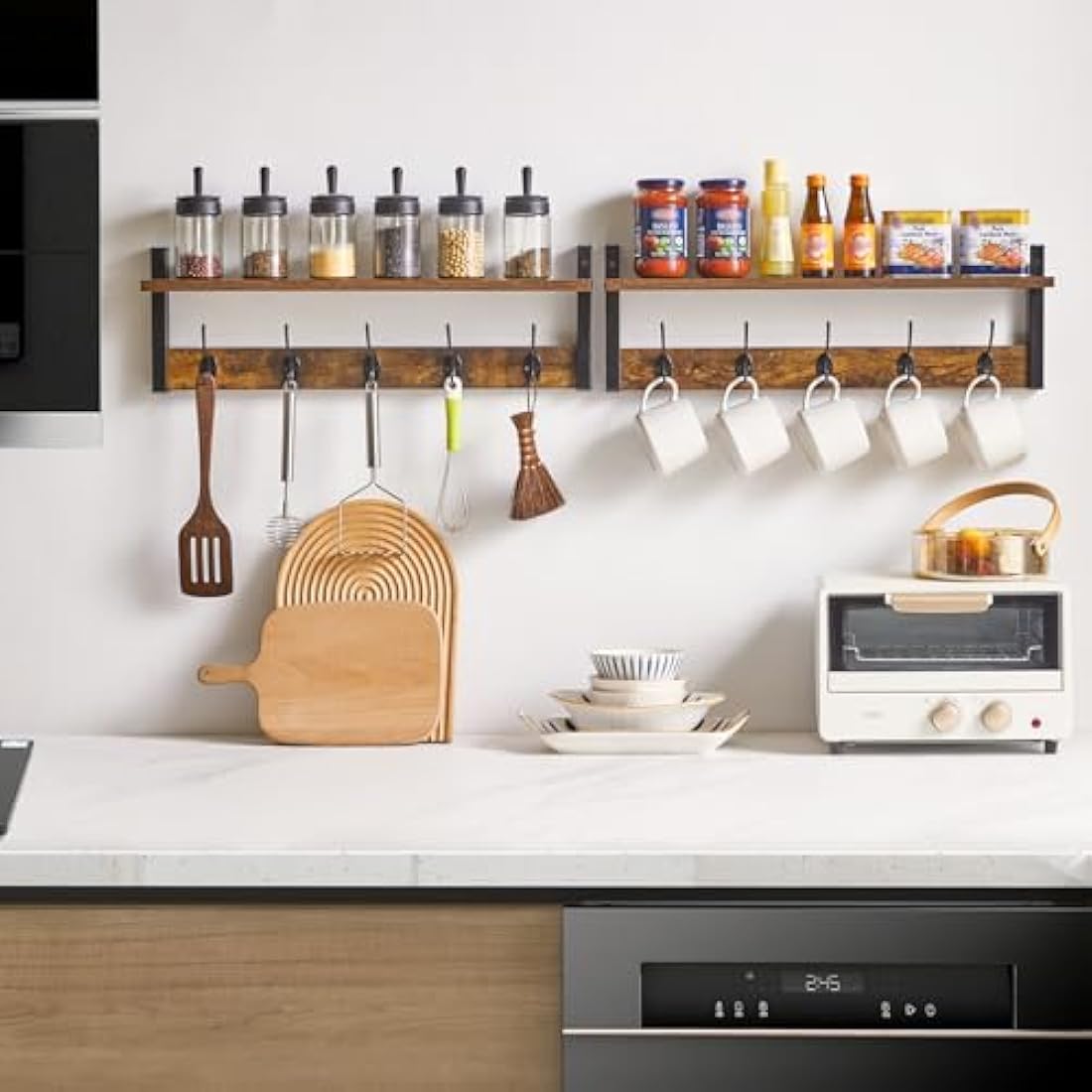 YMYNY Wall Mounted Coat Rack Set of 2 – Rustic Brown Floating Shelf Hooks
