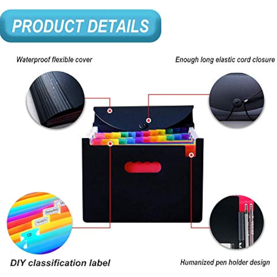 A4 Expanding File Organiser – 24 Pockets with Lid & Labels