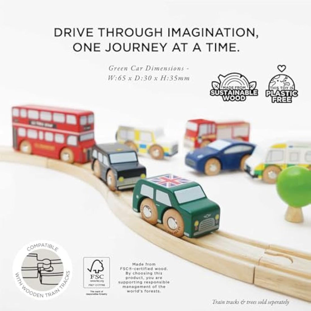 Le Toy Van London Wooden Toy Car Set – 7 Piece Iconic Vehicle Play Set