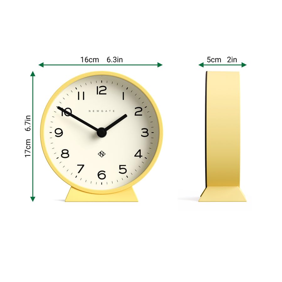 Newgate M Mantel Clock – Silent Sweep Minimalist Desk Clock, Yellow