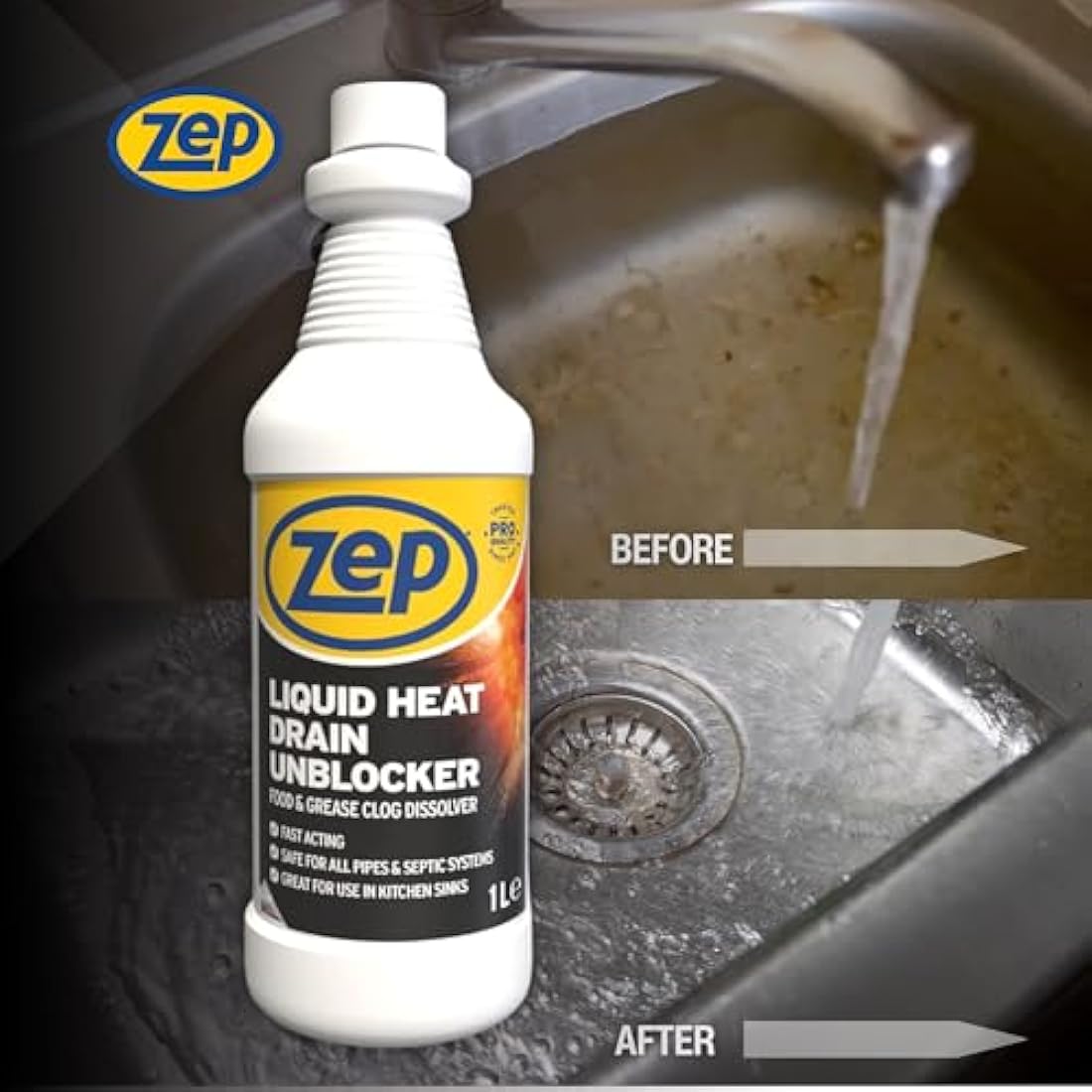 Zep Commercial Heat Drain Unblocker – Heavy Duty Grease & Food Remover