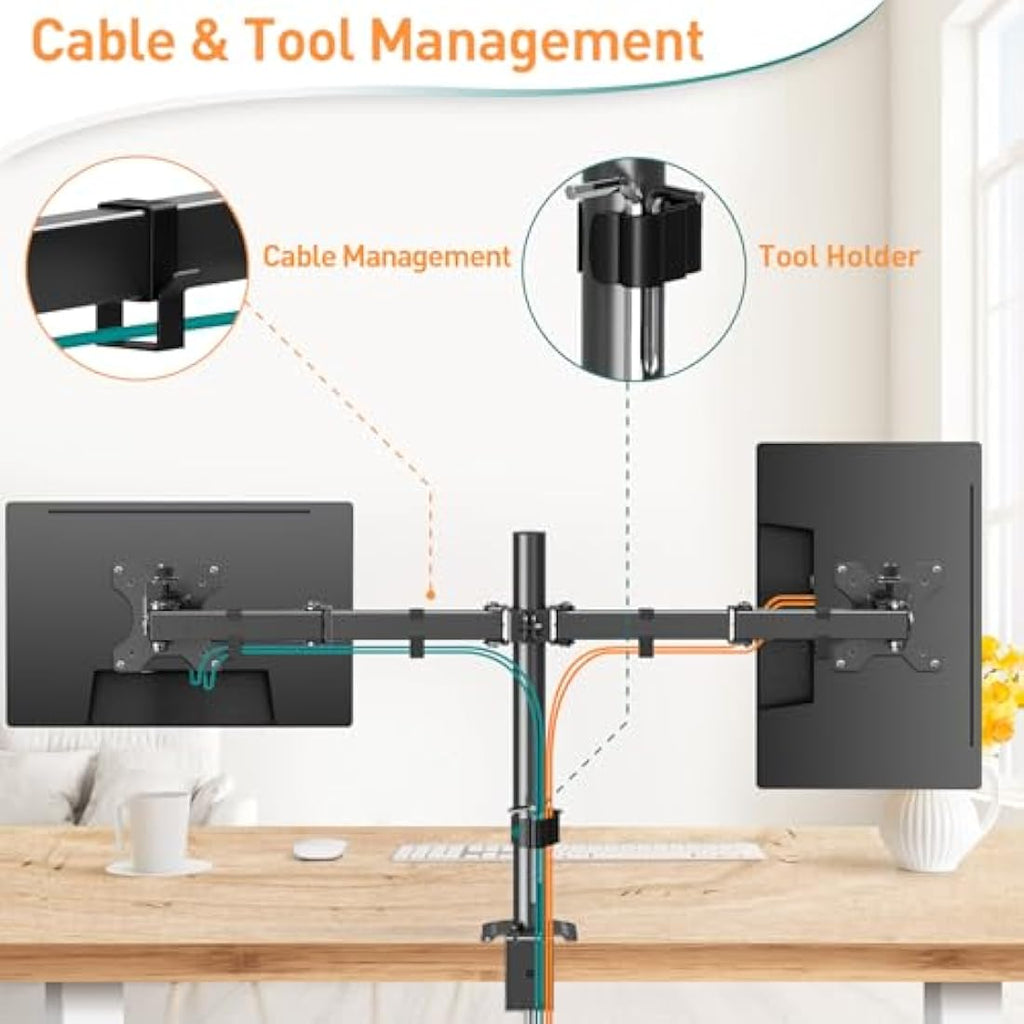 ELIVED Dual Monitor Arm - Adjustable Desk Mount for 13-32 Inch Screens