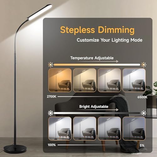 MUKUXIN LED Floor Lamp – 18W Dimmable Standing Lamp with Remote, Black