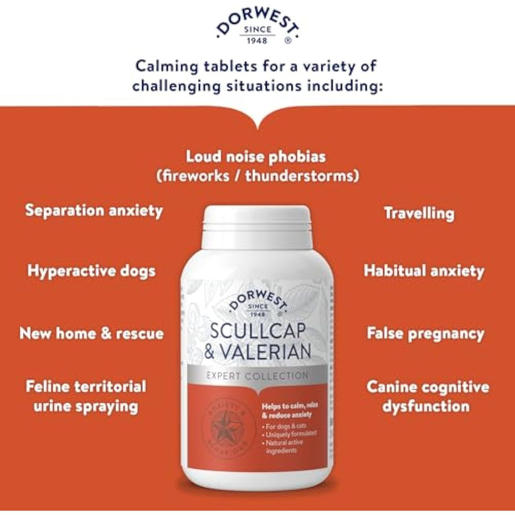 Dorwest Herbs Scullcap & Valerian Calming Tablets for Dogs & Cats, 500ct