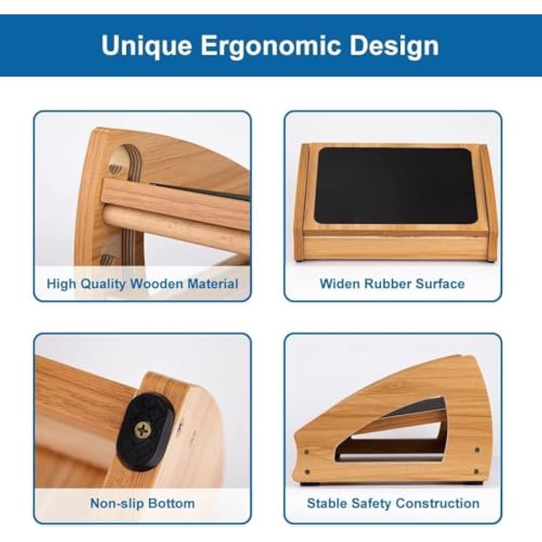 StrongTek Wooden Under Desk Footrest – Adjustable Ergonomic Foot Stool