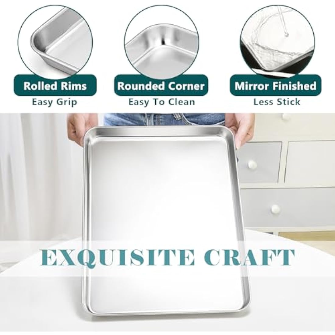 HaWare Stainless Steel Baking Tray Set | 3-Piece Large Cookie Sheets