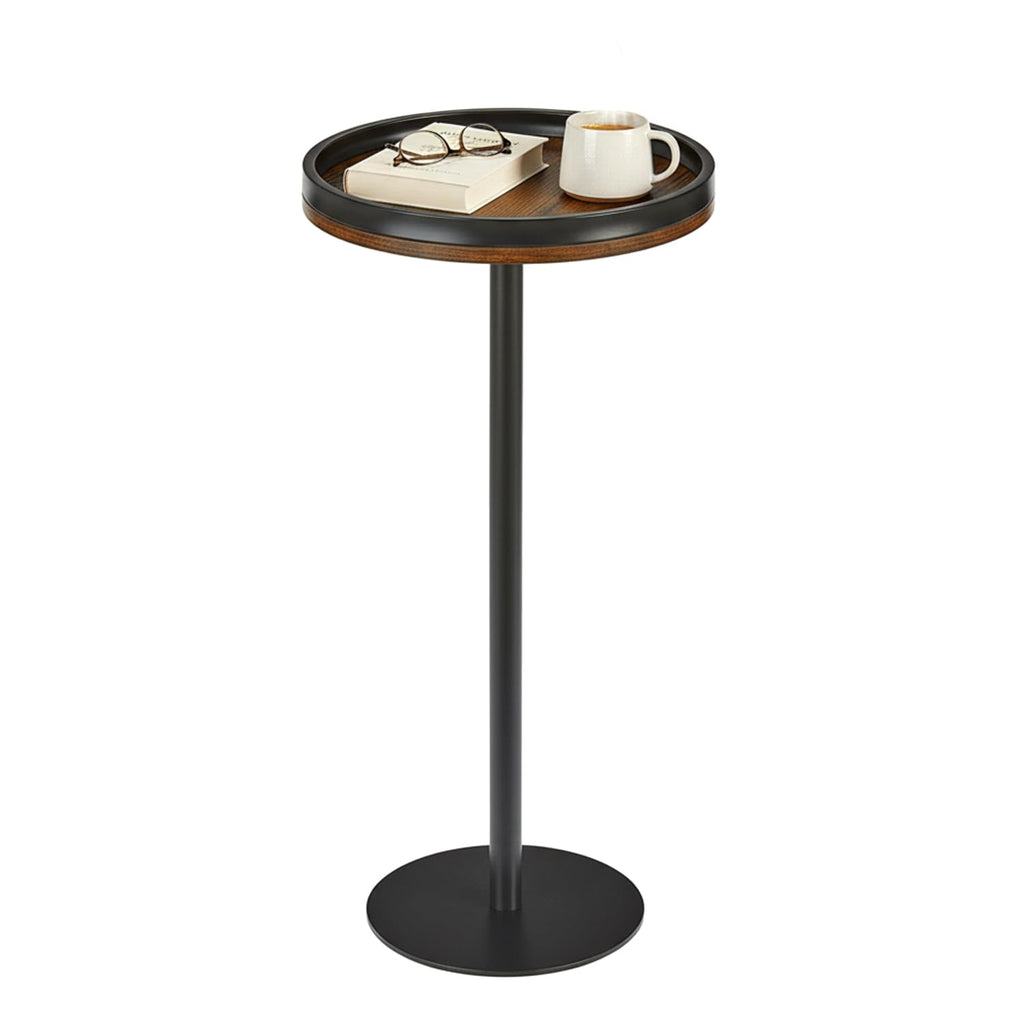 ZEXVIDA Small Round Side Table,Drink Table with Weighted Base,Industrial Metal & Wood Pedestal End Table with Tray Top